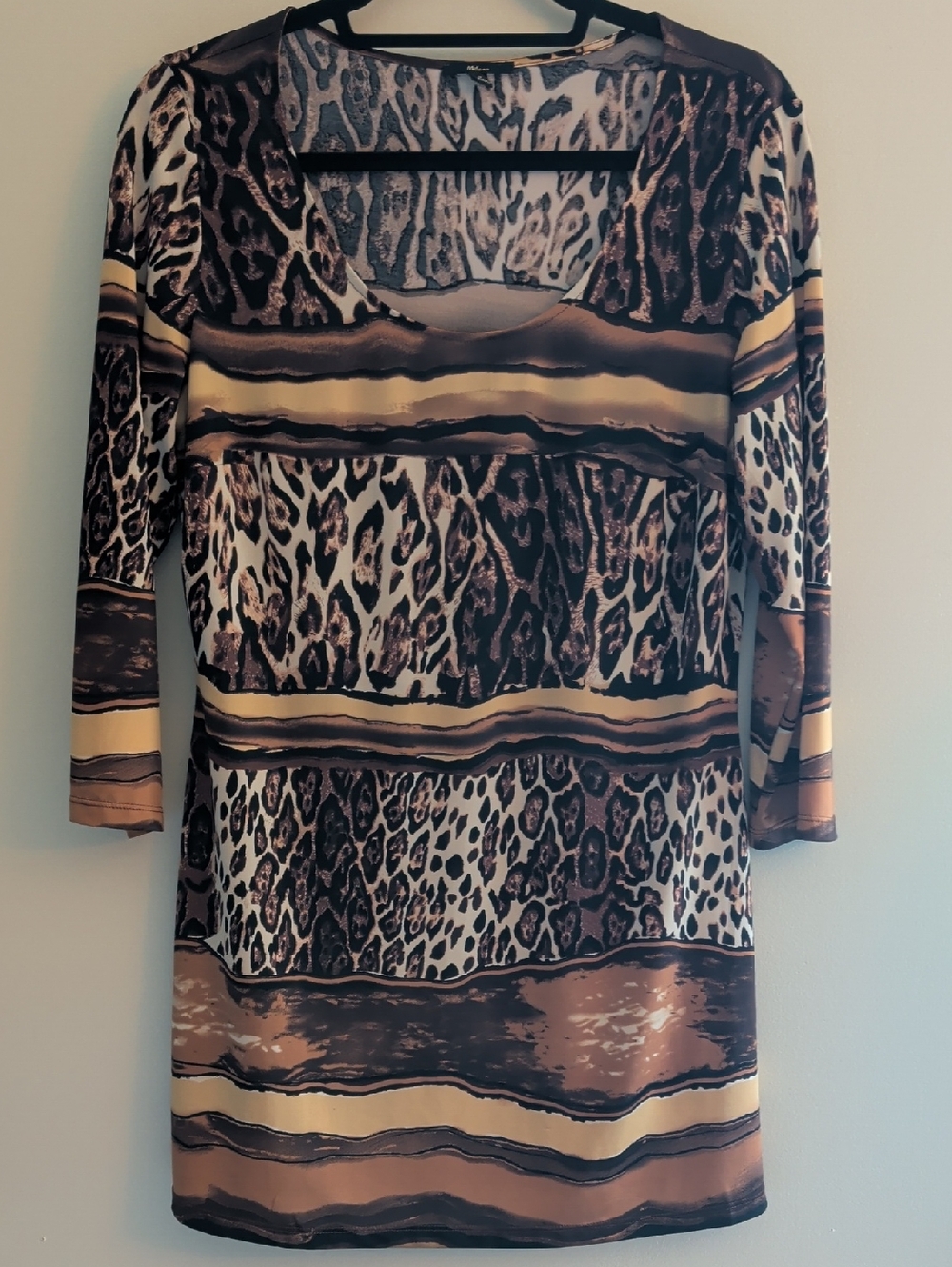 Milano Animal Print Long Sleeve Dress Size M | Stretch Bodycon Mini Dress